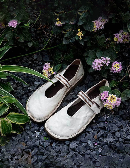 Spring Round Toe Soft Sole Handmade Retro Flat Shoes