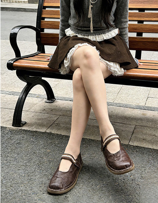 Spring Round Toe Soft Sole Handmade Retro Flat Shoes