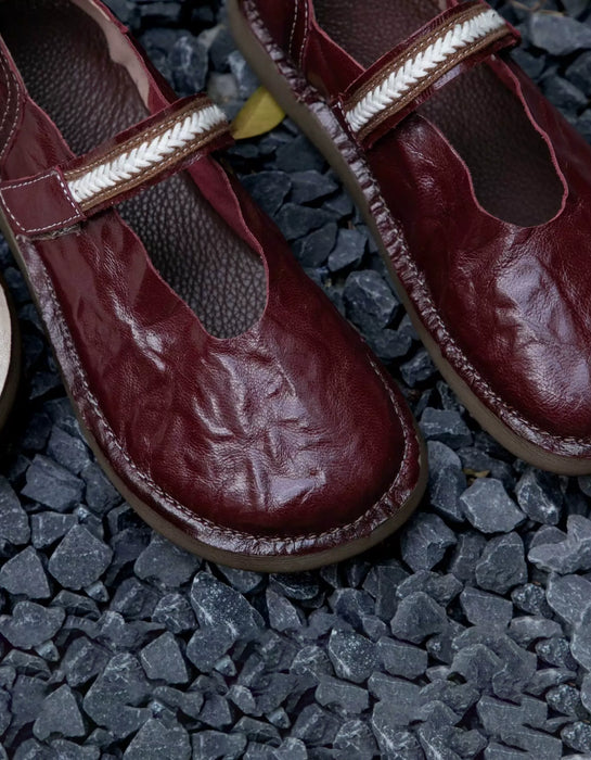 Spring Round Toe Soft Sole Handmade Retro Flat Shoes