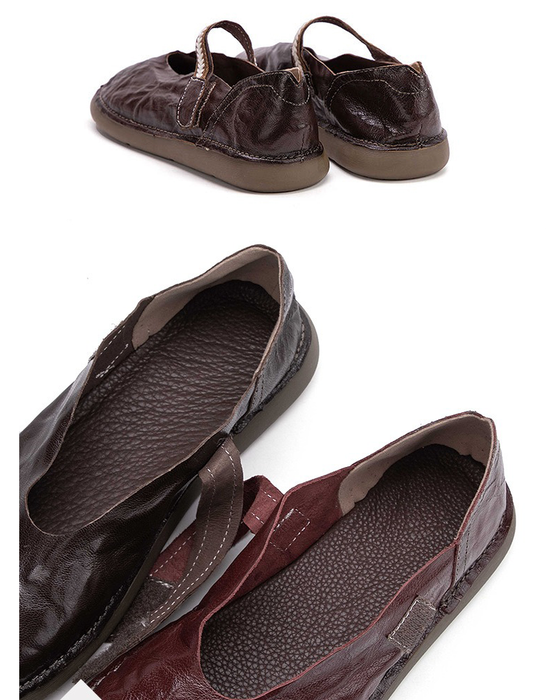 Spring Round Toe Soft Sole Handmade Retro Flat Shoes