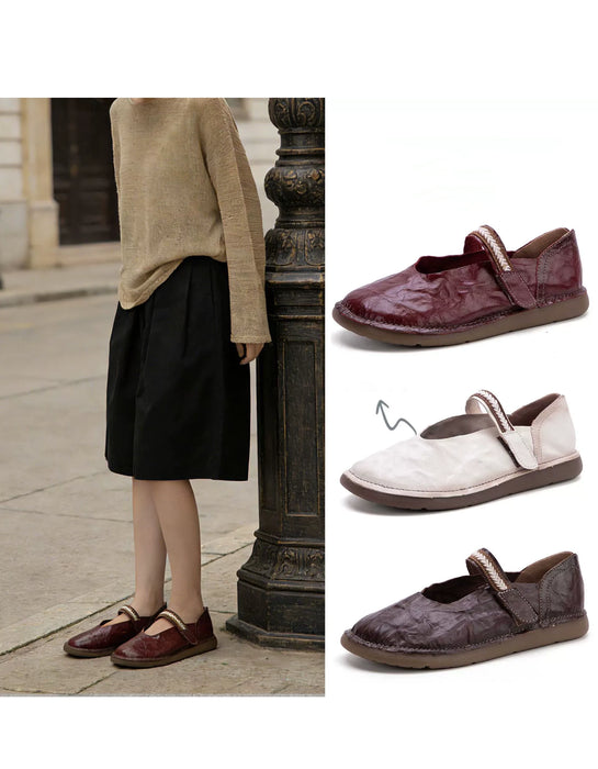 Spring Round Toe Soft Sole Handmade Retro Flat Shoes