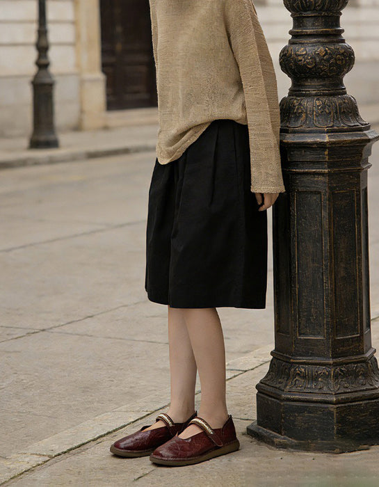 Spring Round Toe Soft Sole Handmade Retro Flat Shoes