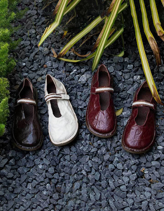 Spring Round Toe Soft Sole Handmade Retro Flat Shoes