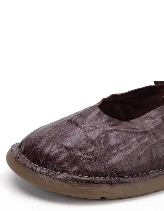 Spring Round Toe Soft Sole Handmade Retro Flat Shoes