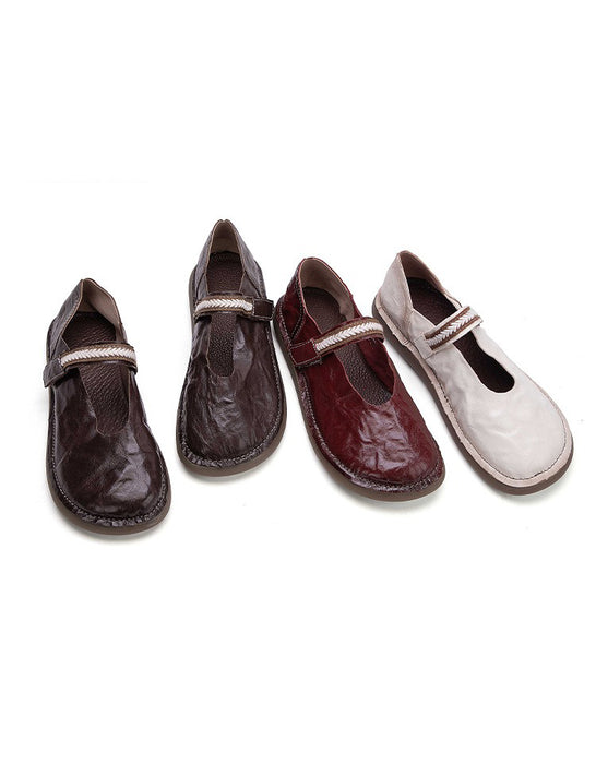 Spring Round Toe Soft Sole Handmade Retro Flat Shoes