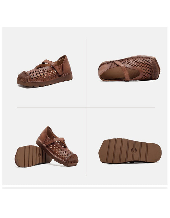 Spring Square Toe Hollow Comfortable Handmade Flat Shoes