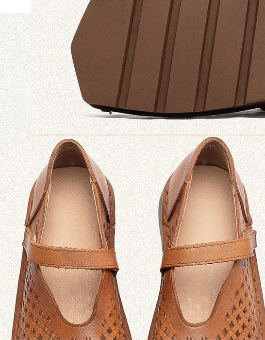 Spring Square Toe Hollow Comfortable Handmade Flat Shoes