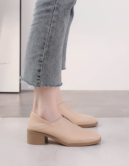 Spring Summer Casual Leather Chunky Heels