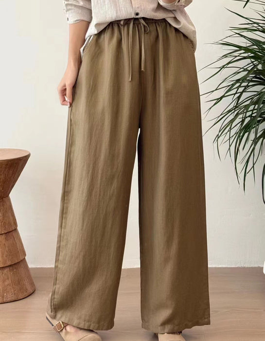 Spring Summer Sandwashed Linen Straight Leg Pants