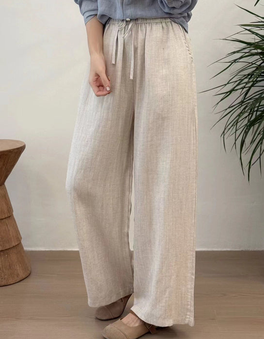 Spring Summer Sandwashed Linen Straight Leg Pants