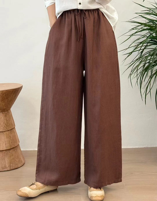 Spring Summer Sandwashed Linen Straight Leg Pants