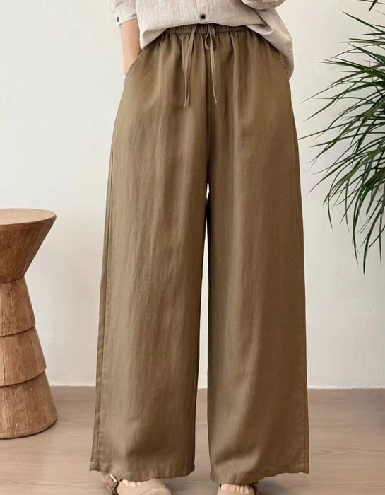 Spring Summer Sandwashed Linen Straight Leg Pants