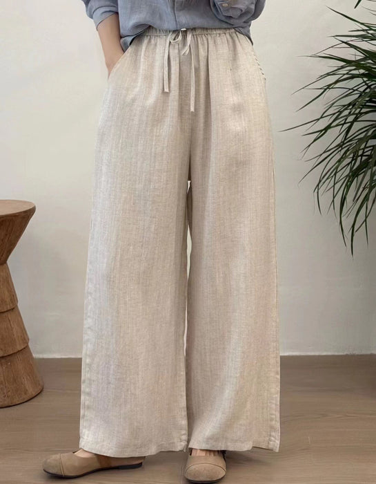 Spring Summer Sandwashed Linen Straight Leg Pants