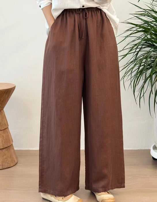 Spring Summer Sandwashed Linen Straight Leg Pants