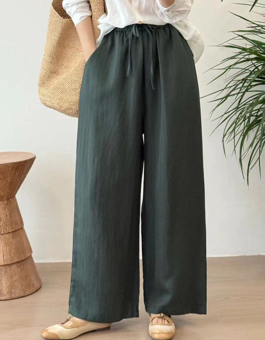 Spring Summer Sandwashed Linen Straight Leg Pants