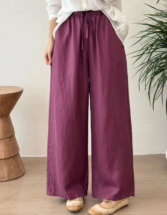 Spring Summer Sandwashed Linen Straight Leg Pants