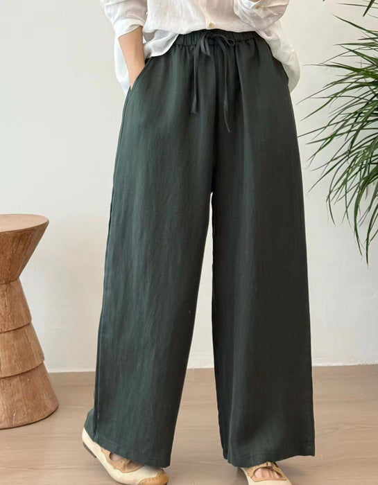 Spring Summer Sandwashed Linen Straight Leg Pants