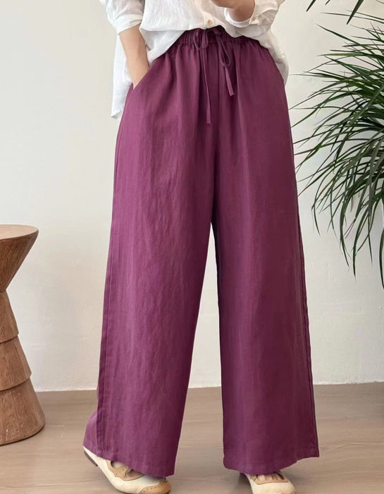 Spring Summer Sandwashed Linen Straight Leg Pants