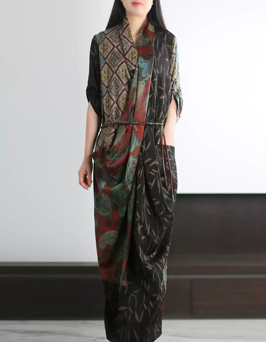 Spring Summer Vintage Crossover Silk Long Dress