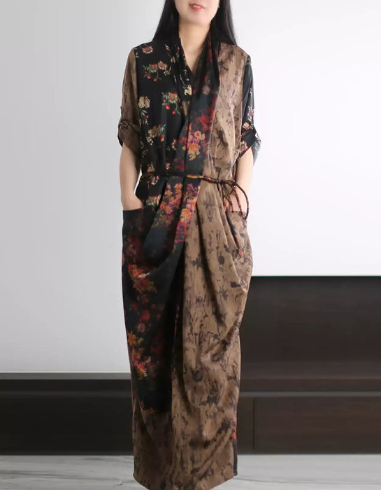 Spring Summer Vintage Crossover Silk Long Dress