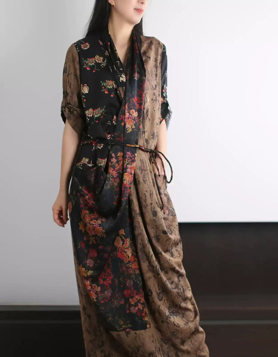 Spring Summer Vintage Crossover Silk Long Dress