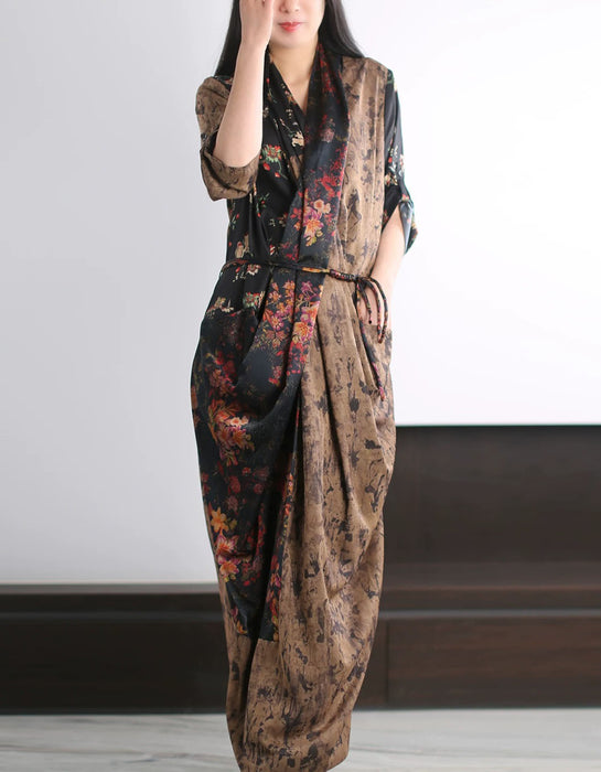 Spring Summer Vintage Crossover Silk Long Dress