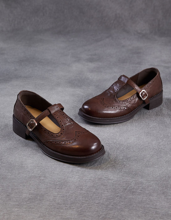 Spring T-strap Brogue Style Oxford Shoes for Women June Shoes Collection 93.00