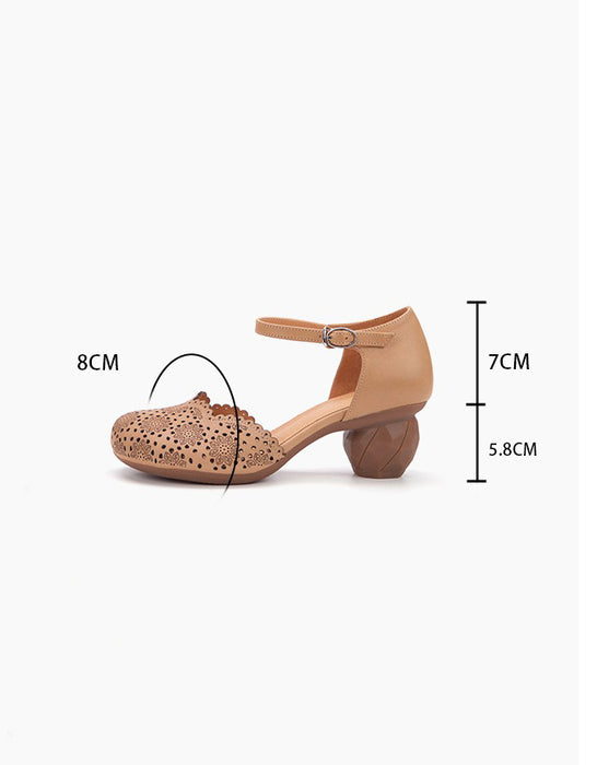 Spring Vintage Embossed Close Toe Chunky Heels