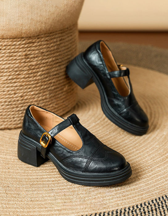 Spring Women's T-strap Chunky Heels Mary Janes