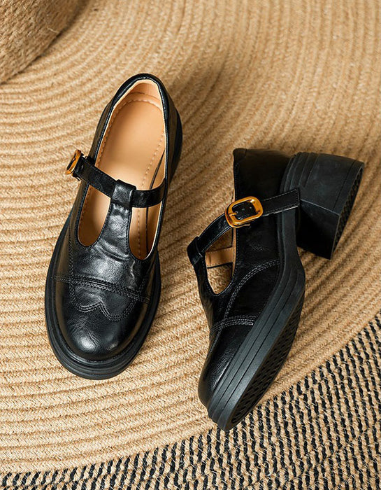 Spring Women's T-strap Chunky Heels Mary Janes