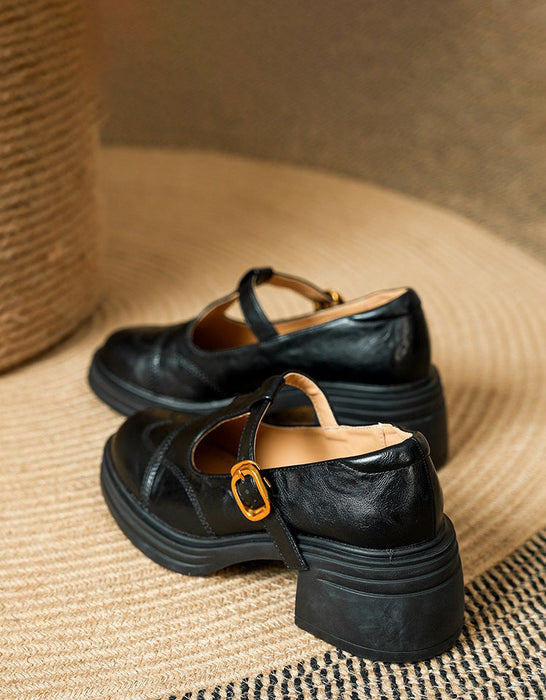 Spring Women's T-strap Chunky Heels Mary Janes