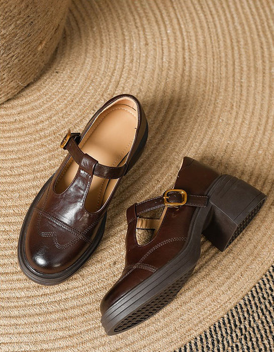 Spring Women's T-strap Chunky Heels Mary Janes