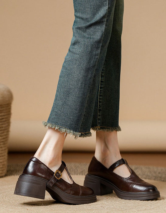 Spring Women's T-strap Chunky Heels Mary Janes