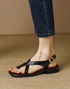 Square Toe Cross-strap Flat Sandals Slingback — Obiono