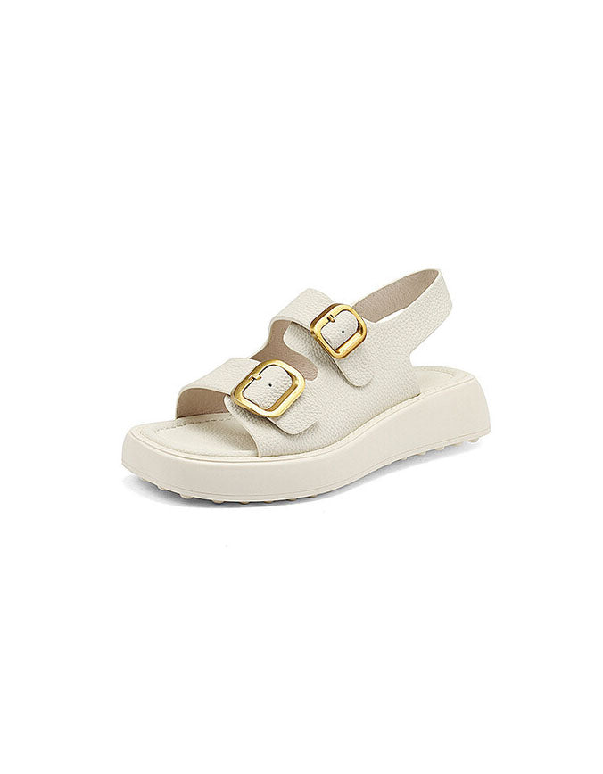 Square Toe Double Buckles Strap Platform Sandals — Obiono
