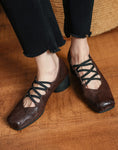 Vintage Square Head Ballet Strap Shoes