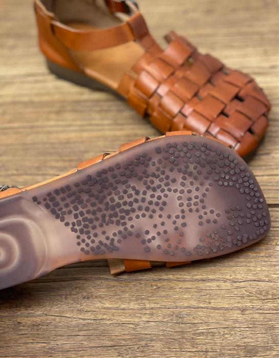 Square Toe Soft Leather Woven Fishermen Sandals