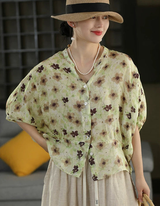 Summer Batwing Sleeve Single-Breasted Women's Shirt Aug New In 2026 Buykud Shirt 57.00