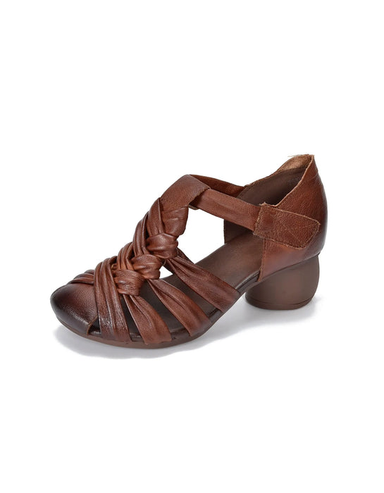 Summer Breathable Leather Woven Chunky Heels Sandals April Shoes Collection 2026 88.50