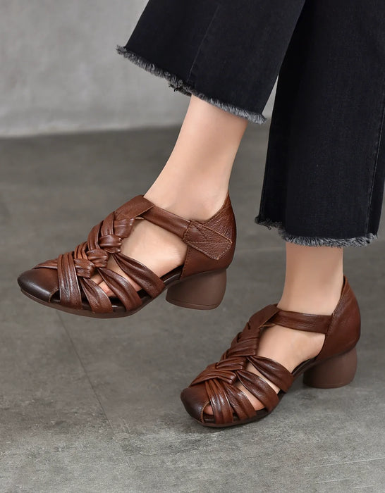 Summer Breathable Leather Woven Chunky Heels Sandals April Shoes Collection 2026 88.50