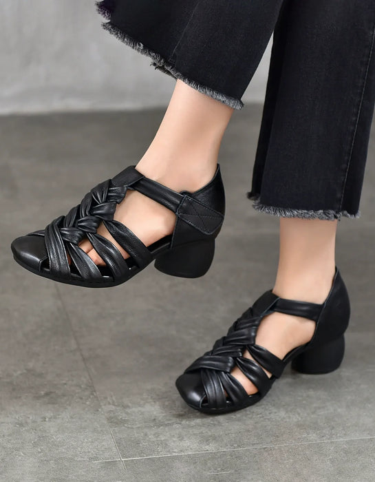 Summer Breathable Leather Woven Chunky Heels Sandals April Shoes Collection 2026 88.50