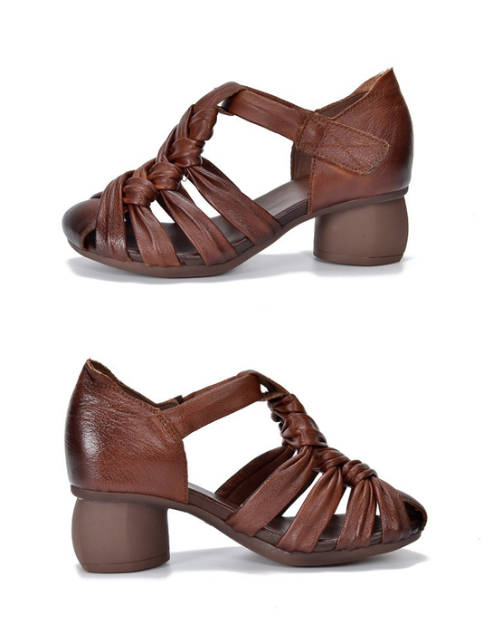 Summer Breathable Leather Woven Chunky Heels Sandals April Shoes Collection 2026 88.50