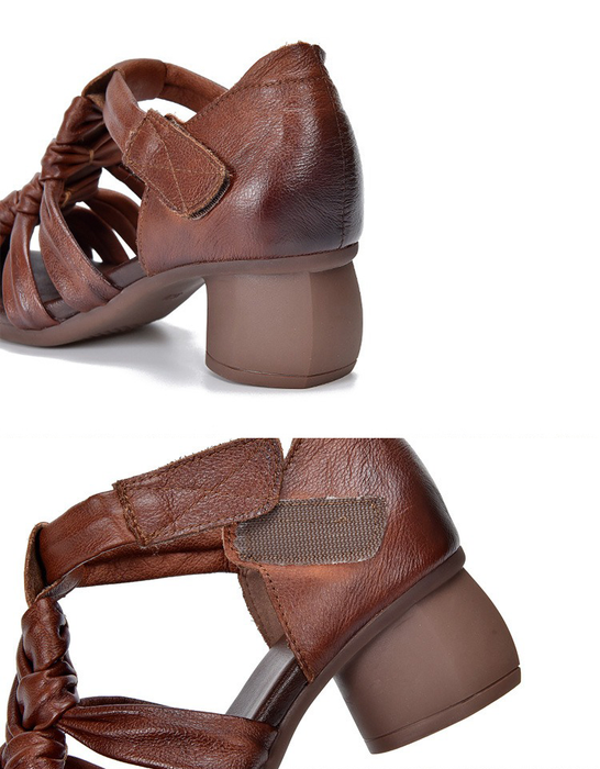Summer Breathable Leather Woven Chunky Heels Sandals April Shoes Collection 2026 88.50