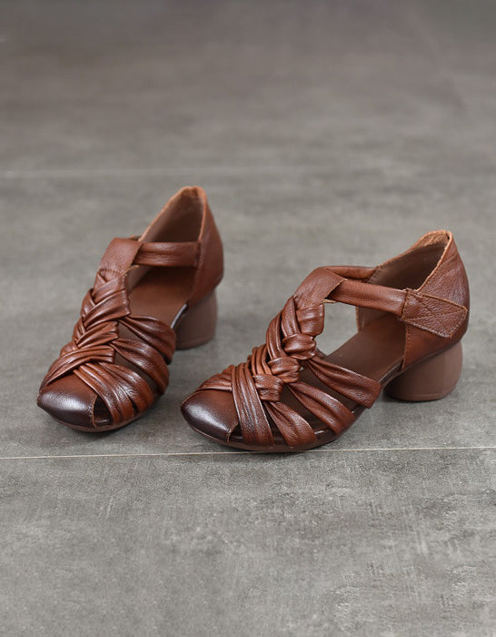 Summer Breathable Leather Woven Chunky Heels Sandals April Shoes Collection 2026 88.50