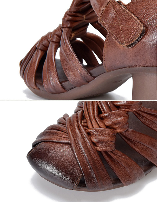 Summer Breathable Leather Woven Chunky Heels Sandals April Shoes Collection 2026 88.50