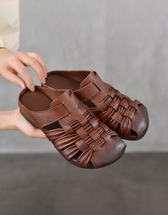 Summer Breathable Leather Woven Close Toe Slippers Brown March Shoe Collection 2026 83.00