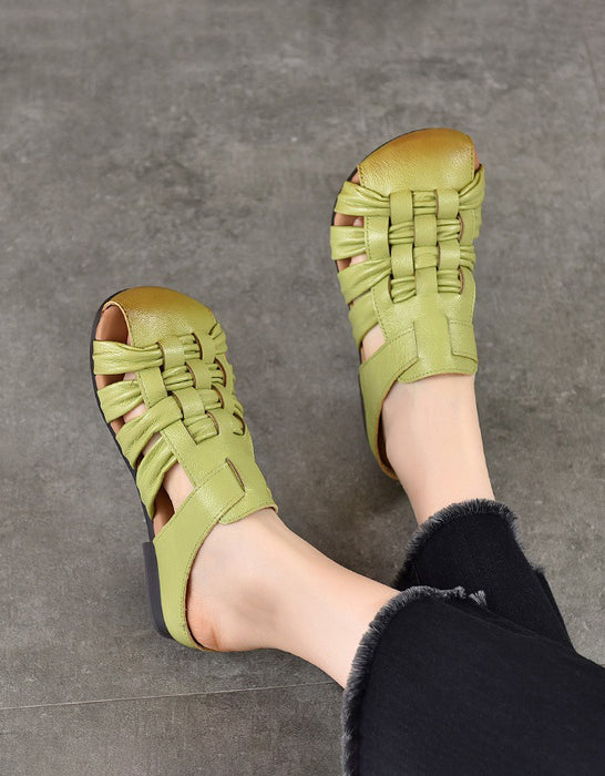Summer Breathable Leather Woven Close Toe Slippers Green March Shoe Collection 2026 83.00