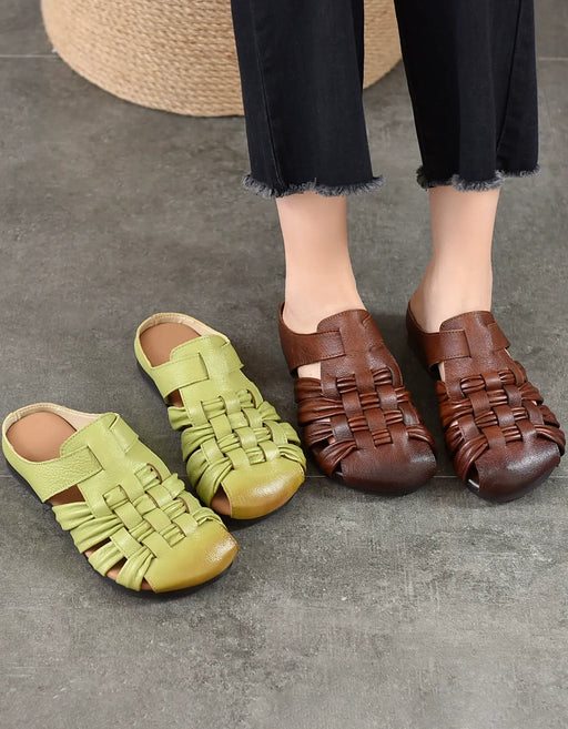 Summer Breathable Leather Woven Close Toe Slippers March Shoe Collection 2026 83.00