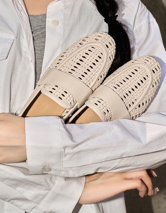 Summer Breathable Leather Woven Loafers