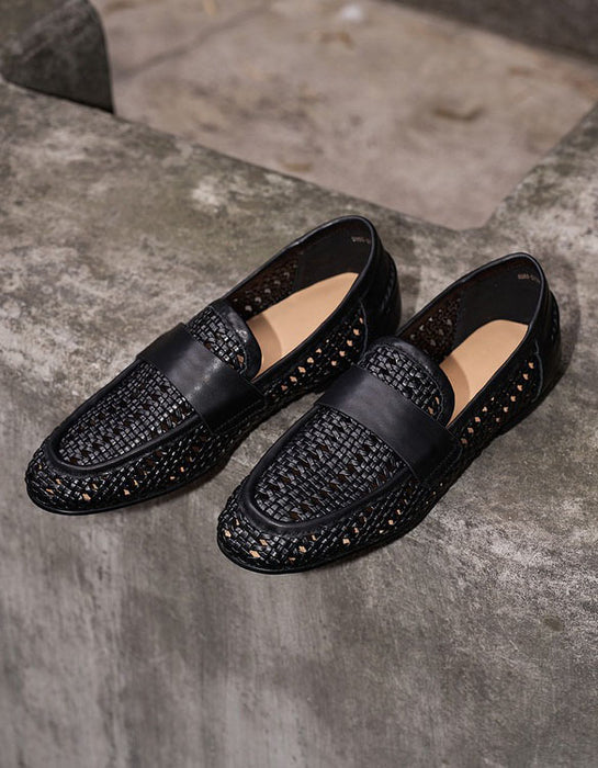 Summer Breathable Leather Woven Loafers